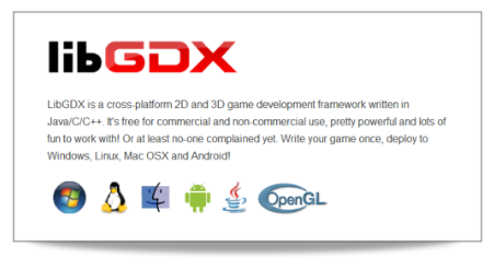 libGDX logo with a short description and supported platforms