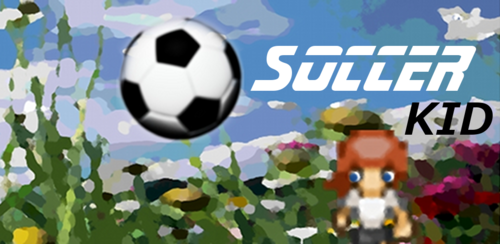 Soccer Kid title screen with a ball and a pixel-art kid