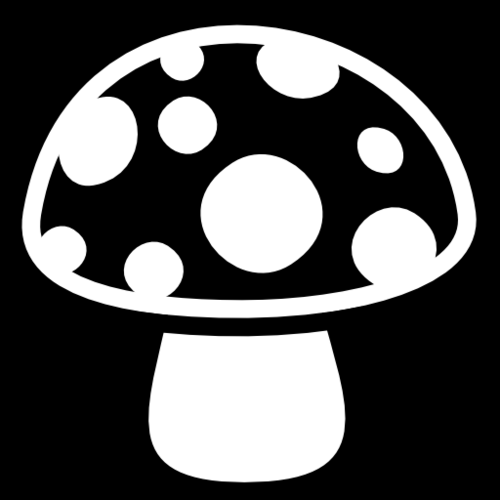 White mushroom icon on black, from game-icons.net